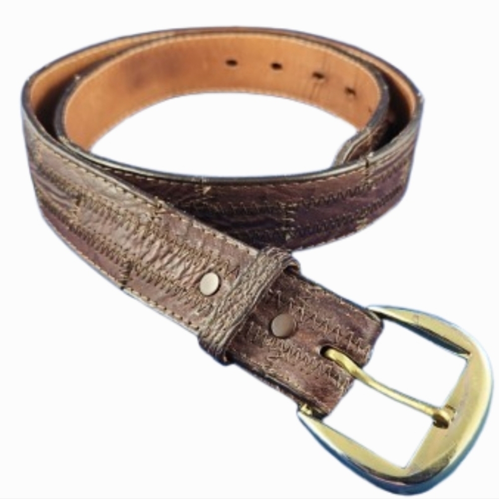 Western TONY LAMA 29514B Dark Brown Stitched Patchwork Leather Belt (36)